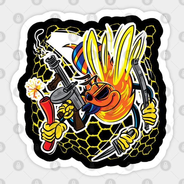 Killer Bee with Machine Gun Cartoon Sticker by eShirtLabs